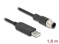 Delock M12 Serial Connection Cable with FTDI chipset, USB 2.0 Type-A male to M12 RS-232 male A-coded 8 pin 1.8 m black