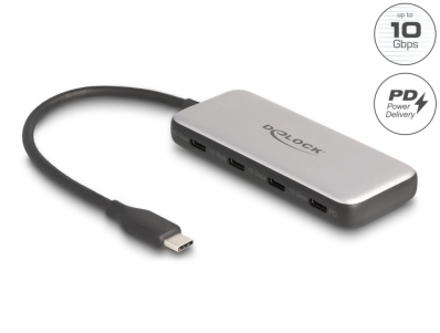 Delock USB 10 Gbps USB Type-C™ Hub with 4 x USB Type-C™ female and PD 85 Watt