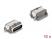 Delock USB 5 Gbps USB Type-C™ female 6 pin SMD connector with two metal tabs for solder mounting waterproof 10 pieces