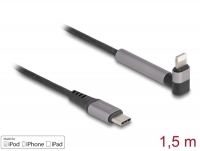 Delock Data and Charging Cable USB Type-C™ to Lightning™ for iPhone™, iPad™, iPod™ angled with stand function black 1.5 m MFi