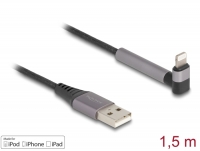 Delock Data and Charging Cable USB Type-A to Lightning™ for iPhone™, iPad™, iPod™ angled with stand function black 1.5 m MFi
