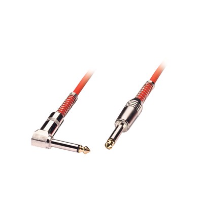 6m Guitar Lead - 1/4" Straight Jack to 1/4" Right Angled Jack, Red