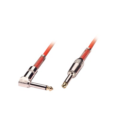 1m Guitar Lead - 1/4" Straight Jack to 1/4" Right Angled Jack, Red