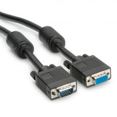 ROLINE High Quality VGA Cable + Ferrite + DDC, HD15, M/F 2 m