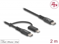 Delock USB Cable 2 in 1 USB Type-C™ to USB Type-C™ / Lightning™ for iPhone™ and iPad™ 2 m MFi 60 W