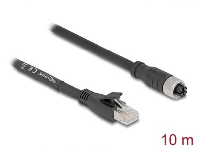 Delock M12 Cable X-coded 8 pin female to RJ45 plug Cat.5e S/FTP flexible 10 m black