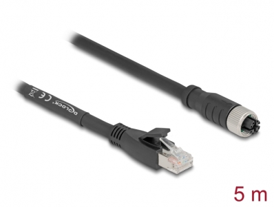 Delock M12 Cable X-coded 8 pin female to RJ45 plug Cat.5e S/FTP flexible 5 m black