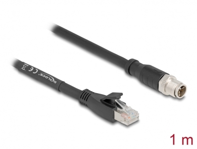 Delock M12 Cable X-coded 8 pin male to RJ45 plug Cat.5e S/FTP flexible 1 m black