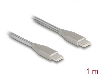 Delock USB-C™ cable with metal sheath USB Type-C™ male to male PD 3.0 60 W 1 m silver