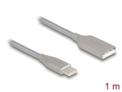 Delock USB cable with metal sheath USB Type-A male to USB Type-C™ male PD 3.0 60 W 1 m silver