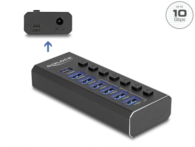 Delock 7 Port USB Hub with 4 Ports 10 Gbps and 4 Fast Charging Ports with Switch and Illumination