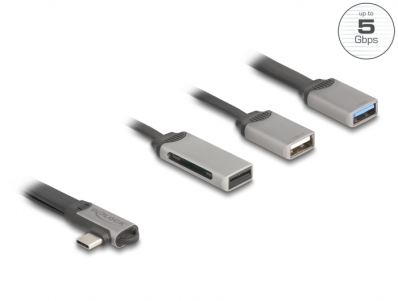 Delock 2 Port USB Hub including SD and Micro SD Card Reader with USB Type-C™ connector
