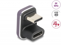 Delock USB-C™ Adapter 180° angled 40 Gbps PD 3.1 240 W male to female U-shape 8K 60 Hz metal