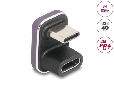 Delock USB-C™ Adapter 180° angled 40 Gbps PD 3.1 240 W male to female U-shape 8K 60 Hz metal