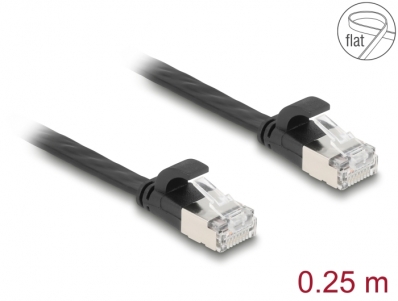Delock RJ45 Flat Patch Cable plug to plug Cat.6A 0.25 m black
