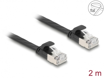 Delock RJ45 Flat Patch Cable plug to plug Cat.6A 2 m black