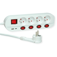 ROLINE Power Strip, 4-way, UTE, with individual on/off switches, 1x USB A, 1x USB C, 3 m
