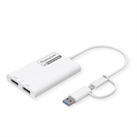 ROLINE USB Type A/C Adapter, 2x DP, with DisplayLink, 4K60