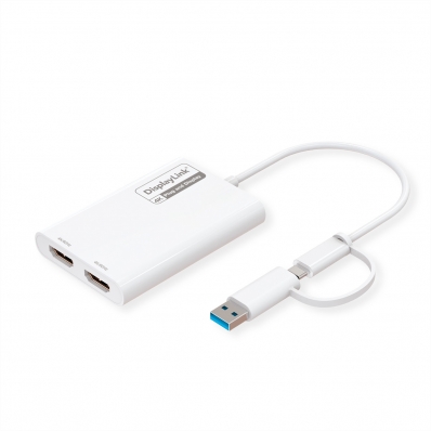ROLINE USB Type A/C Adapter, 2x HDMI, with DisplayLink, 4K60