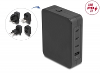 Delock USB GaN Charger 3 x USB Type-C™ PD 3.1 and 1 x USB Type-A with 145 W including power adapter for EU / US / UK