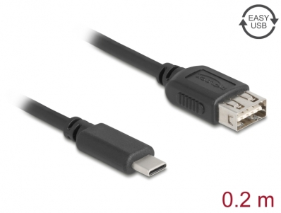 Delock USB 2.0 Cable USB Type-C™ male to EASY USB Type-A female 0.2 m
