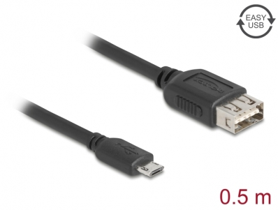 Delock USB 2.0 Kabel EASY USB Typ Micro-B Stecker zu EASY USB Typ-A Buchse 0,5 m