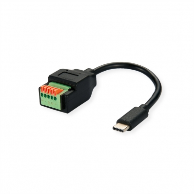 ROLINE Cable Adapter, USB Type-C Plug to Terminal Block 5 Pin (push button), 15 cm