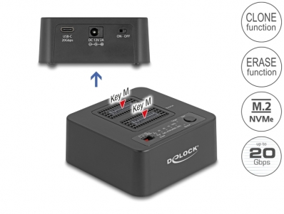 Delock USB 20 Gbps M.2 Docking Station for 2 x M.2 NVMe PCIe SSD with Clone and Erase Function
