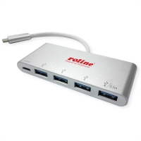 ROLINE USB 3.2 Gen 1 Hub, 4 Ports, Type C connection cable, with Power Supply (PD)