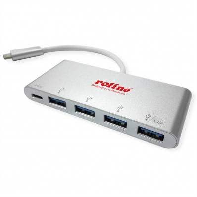 ROLINE USB 3.2 Gen 1 Hub, 4 Ports, Type C connection cable, with Power Supply (PD)