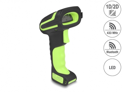 Delock Industrial Barcode Scanner 1D and 2D for 433 MHz or Bluetooth with inductive charging station and long distance reading u