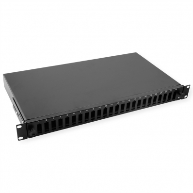 VALUE 19" FO Splice Box, empty, 1U, 24x SC DX / 24x LC quadruple, extendable