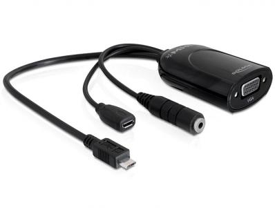 Delock Adapter MHL Micro USB male VGA female + USB micro-B female + stereo female