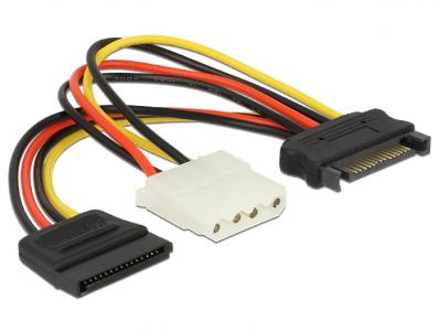 Delock Cable Power SATA 15 pin male Molex 4 pin female + SATA 15 pin female