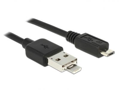 Delock Cable USB 2.0 Power Sharing type A + Micro-B combo male USB 2.0 type Micro-B male OTG 1 m