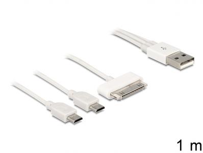 Delock USB Multi Charging Cable 1 x 30 Pin Apple Samsung, 2 x Micro USB