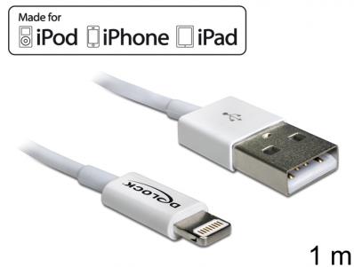 Delock USB data and power cable for iPhoneâ¢, iPadâ¢, iPodâ¢ 1 m white