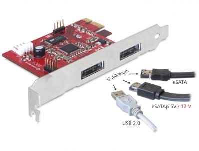 Delock PCI Express Card 2x Power Over eSATA 5V12V