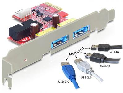 Delock PCI Express Card 2 x Multiport USB 3.0 + eSATAp