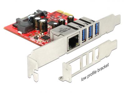 Delock PCI Express Card 3 x external USB 3.0 + 1 x external Gigabit LAN â Low Profile Form Factor