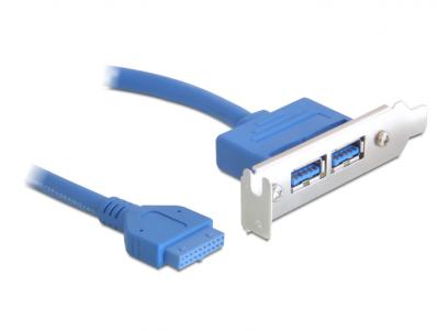 Delock Slot bracket USB 3.0 pin header 19 pin 1 x internal 2 x USB 3.0-A female external low profile