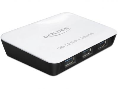 Delock USB 3.0 Hub 3 Port + 1 Port Gigabit LAN 101001000 Mbs