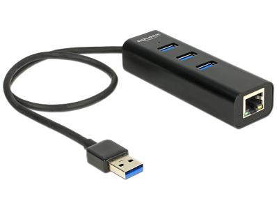 Delock USB 3.0 Hub 3 Port + 1 Port Gigabit LAN 101001000 Mbs