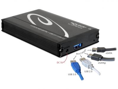 Delock 2.5 External Enclosure SATA HDD Multiport USB 3.0 + eSATAp (up to 15 mm HDD)