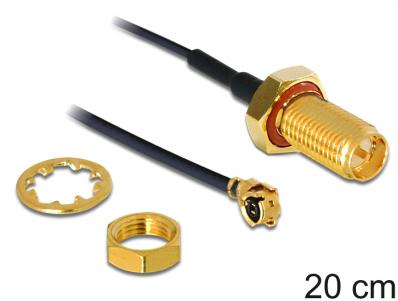 Delock Antenna Cable RP-SMA jack bulkhead MHFU.FL Compatible Plug 1.13 200 mm Splash Proof