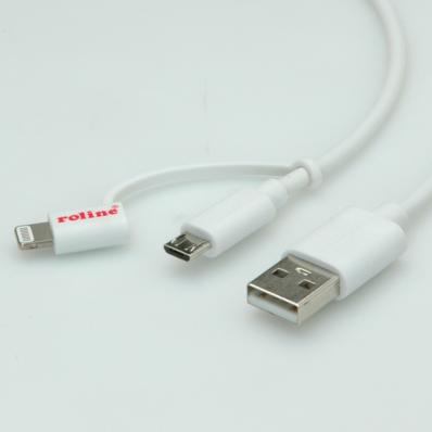 ROLINE 8pin + MicroB to USB Charge &amp; Sync Cable, white 1 m