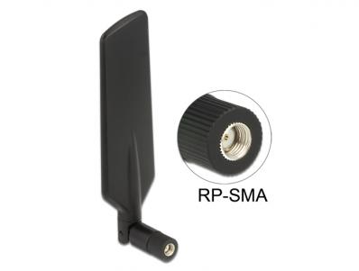 Delock LTE WLAN Dual Band Antenna RP-SMA 1 ~ 4 dBi omnidirectional rotatable with flexible joint black