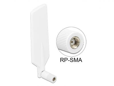 Delock LTE WLAN Dual Band Antenna RP-SMA 1 ~ 4 dBi omnidirectional rotatable with flexible joint white