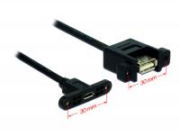 Delock Cable USB 2.0 Micro-B female panel-mount USB 2.0 Type-A female panel-mount 1 m