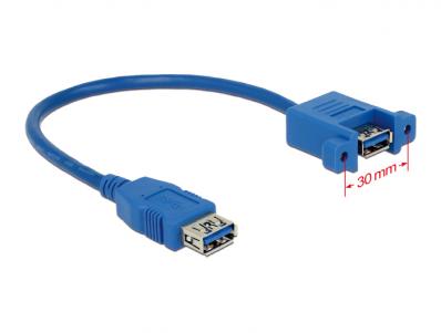 Delock Cable USB 3.0 Type-A female USB 3.0 Type-A female panel-mount 25 cm